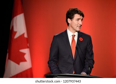 TORONTO - NOVEMBER 2 :Prime Minister Justin Trudeau speaking to a crowd during a fund raising event organized by the Liberal Party of Canada on November 2, 2017 in Toronto, Canada.