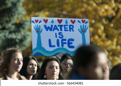 TORONTO - NOVEMBER 5: Protesters Listening To Speakers During A Solidarity Rally With The Dakota Access Pipeline Protesters On November 5, 2016 In Toronto, Canada.