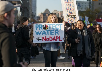 TORONTO - NOVEMBER 5: Supporters Walking In Rally To Show Solidarity Rally With The Dakota Access Pipeline Protesters On November 5, 2016 In Toronto, Canada.