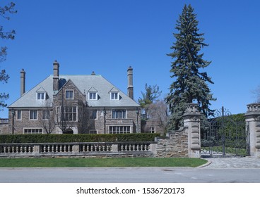 TORONTO - OCTOBER, 2019: This Gated Stone Mansion Set A Record Selling Price When It Was Purchased By A Billionaire