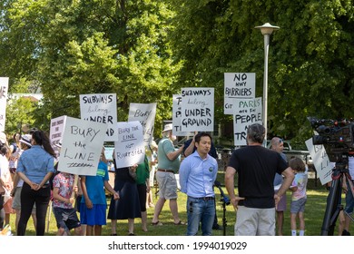 Toronto, ON, Canada - 06-19-21: Metrolinx Protesting The Ontario Line