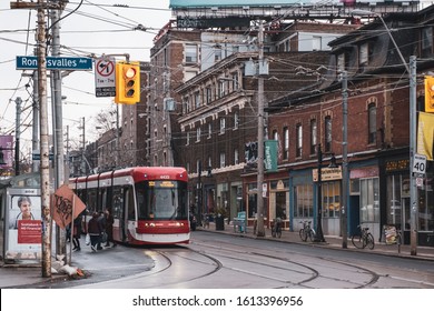 Toronto, ON Canada 12/27/2019: Scene Of Streetcar In The Parkdale Neighbourhood.