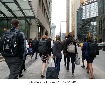 Toronto, ON, Canada - June 5 2018: Financial District Of Toronto, People Walking, RBC Building