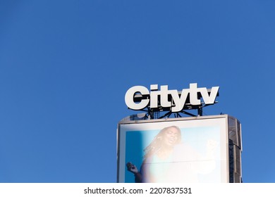Toronto, ON, Canada - September 9, 2022: Citytv, A Canadian Television Network Owned By Rogers, The Logo Is Seen In Downtown Toronto On A Clear Day.