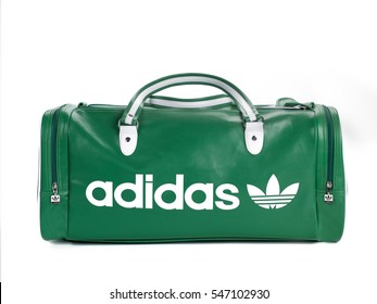 TORONTO, ON/CANADA ?? 12, 05, 2016: Green Duffel Gym Bag By The Sports Brand Adidas Isolated On White Background 
