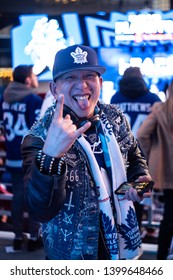 Toronto, ON/Canada - April 15, 2019: A Fan Poses At The Scotiabank Arena Viewing Party During Game 3 Of The 2019 Stanley Cup Playoffs