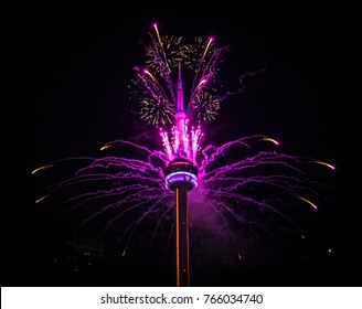 Toronto, Ontario - 06/01/17: CN Tower New Years Fireworks