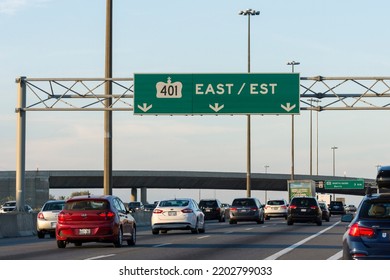 Toronto, Ontario, Canada - 08.29.2022: 401 Highway Road Sign