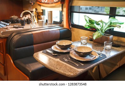 Toronto, Ontario, Canada - 3 July 2015: Camping Van Interior Cabin. RV Interior