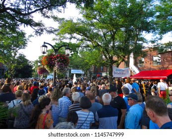 Toronto, Ontario, Canada - 7/25/2018: Memorial sites, vigils and walks along Danforth Avenue in Toronto to remember those killed or injured in mass shooting (22 July 2018).