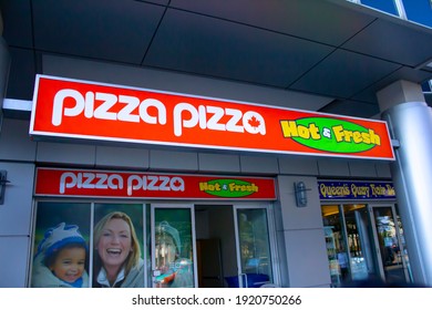 Toronto, Ontario, Canada. Feb, 20, 2021. A Pizza Pizza Store Sign. A Canadian Franchised Pizza Quick-service Restaurant