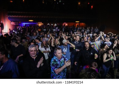 TORONTO, ONTARIO, CANADA - FEBRUARY 12, 2018: FANS WATCH AND DANCE TO GRATEFUL DEAD COVER BAND 'MARS HOTEL' PERFORM AT THE OPERA HOUSE FOR JAKE'S COLLECTION EVENT. 