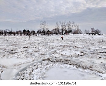 Toronto, Ontario, Canada, February 3, 2019: Toronto Police Search The Ice At Bluffers Park In Response To A Report Of A Missing Person. 