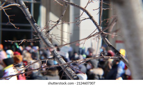 Toronto, Ontario, Canada - February 5 2022: Freedom Convoy Counter Protest