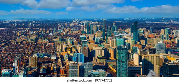 Toronto, Ontario, Canada - January 2016:Aerial view of of Downtown in Toronto, Ontario, Canada