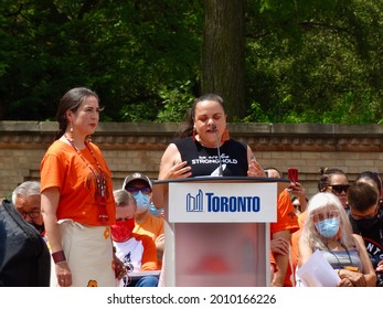 Toronto, Ontario, Canada - July 1 2021: Anishinaabe Author Tanya Talaga With Laurie Whose Family Member Went Missing From A Residential School In 1910                               