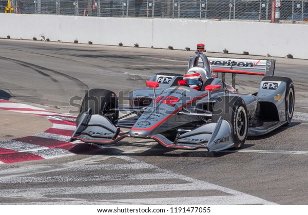 Toronto,\
Ontario, Canada - July 13 2018: Will Power entering Turn 8 during\
practice for the Honda Indy at Exhibition\
Place