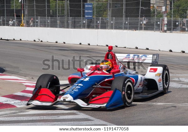 Toronto, Ontario, Canada - July 13 2018: Matheus
Leist entering Turn 8 during practice for the Honda Indy at
Exhibition Place