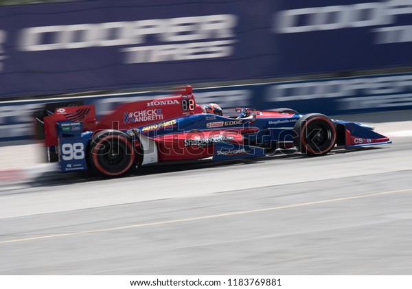 Toronto,\
Ontario, Canada - July 14, 2017:  Alexander Rossi during qualifying\
for the Honda Indy race at Exhibition\
Place