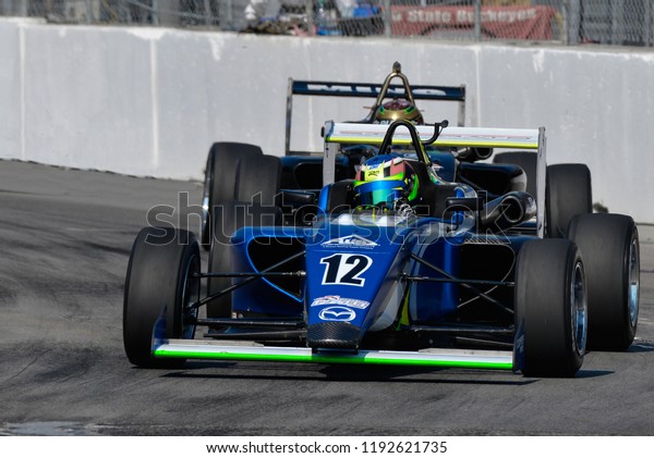 Toronto, Ontario,\
Canada - July 15 2018: Jose Sierra entering Turn 8 during the\
USF2000 race at Exhibition\
Place
