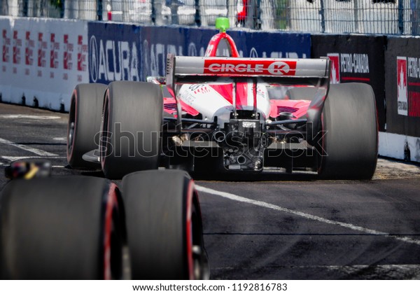 Toronto, Ontario, Canada - July 15 2018:  Marco\
Andretti exiting Turn 11 in the early stages of the Honda Indy race\
at Exhibition Place