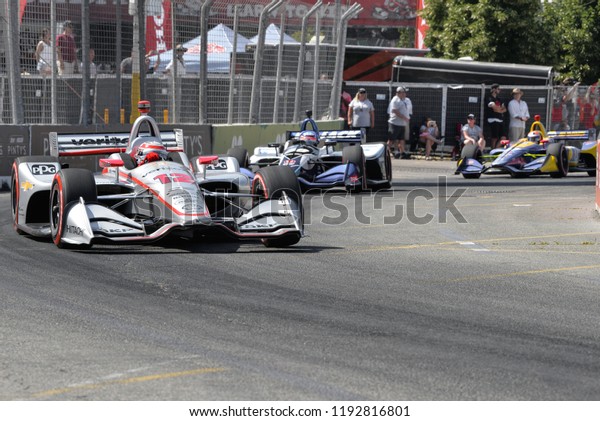 Toronto, Ontario,\
Canada - July 15 2018:  Will Power in the early stages of the Honda\
Indy race at Exhibition\
Place
