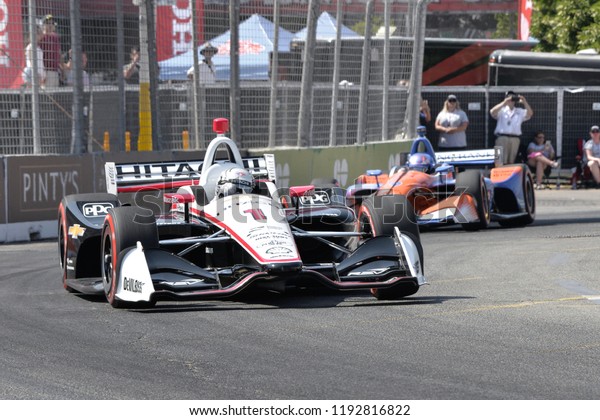 Toronto, Ontario, Canada - July 15 2018:  Josef\
Newgarden in the early stages of the Honda Indy race at Exhibition\
Place