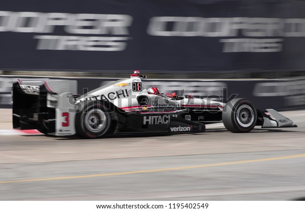 Toronto, Ontario, Canada - July 15\
2017: Helio Castroneves at the Honda Indy at Exhibition\
Place