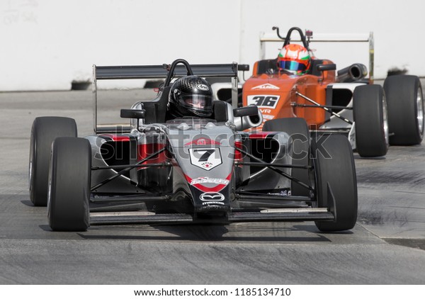 Toronto, Ontario, Canada - July 16, 2017:  Devin\
Wojcik competing in the USF2000 Series race at the Honda Indy at\
Exhibition Place