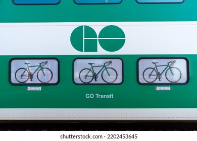 Toronto, Ontario, Canada - July 25 2021 : GO Transit Go Train Carriage Bicycle Car.