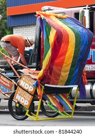 TORONTO, ONTARIO, CANADA - JULY 3: Pride Rickshaw For Jack Layton And Olivia Chow At The 2011 Annual Gay Pride Parade In Toronto On July 3, 2011.