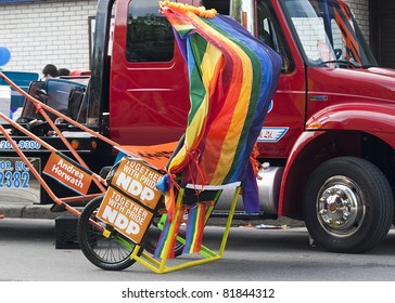 TORONTO, ONTARIO, CANADA - JULY 3: Pride Rickshaw For Jack Layton And Olivia Chow At The 2011 Annual Gay Pride Parade In Toronto On July 3, 2011.