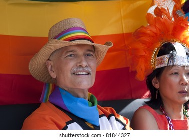 TORONTO, ONTARIO, CANADA - JULY 3: Jack Layton And Olivia Chow At The 2011 Annual Gay Pride Parade In Toronto On July 3, 2011.