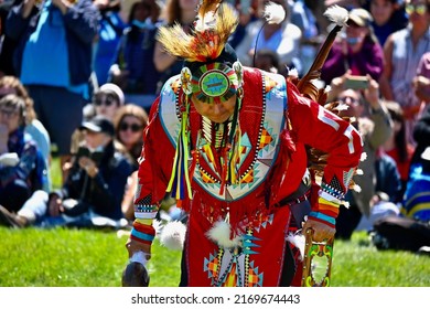 Toronto, Ontario, Canada - June 18, 2022: Indigenous Male Dancers At Indigenous Arts Pow Wow