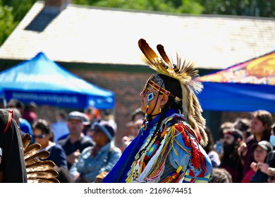 Toronto, Ontario, Canada - June 18, 2022: Indigenous Male Dancers At Indigenous Arts Pow Wow