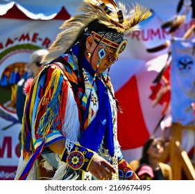 Toronto, Ontario, Canada - June 18, 2022: Indigenous Male Dancers At Indigenous Arts Pow Wow