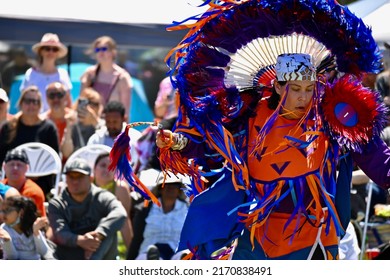 Toronto, Ontario, Canada - June 18 2022: Male Fancy Grass Dancer At Indigenous Arts Festival