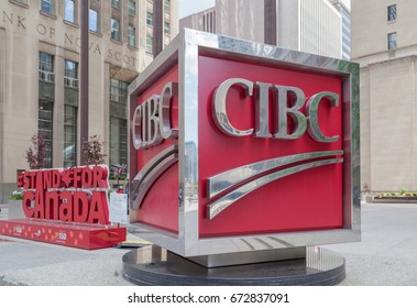 TORONTO, ONTARIO, CANADA - JUNE 18, 2017: Sign of CIBC (Canadian Imperial Bank of Commerce) in Toronto’s financial district Toronto, Ontario.
