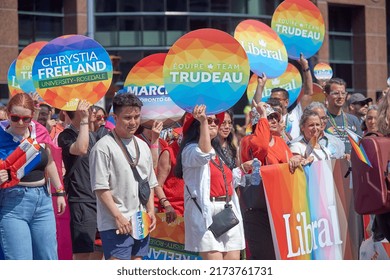 Toronto Ontario, Canada- June 26th, 2022: The Liberal Party Of Canada Walking In Toronto’s Annual Pride Parade.