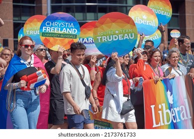 Toronto Ontario, Canada- June 26th, 2022: The Liberal Party Of Canada Walking In Toronto’s Annual Pride Parade.