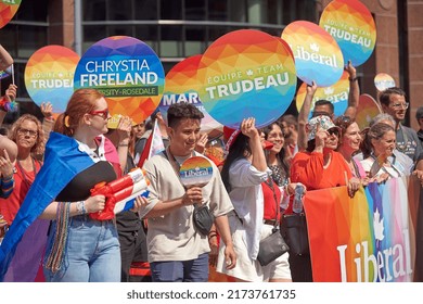 Toronto Ontario, Canada- June 26th, 2022: The Liberal Party Of Canada Walking In Toronto’s Annual Pride Parade.