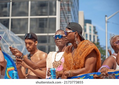 Toronto Ontario, Canada- June 26th, 2022: Black People On A Bud Light Parade Float In Toronto’s Annual Pride Parade.