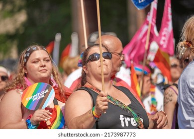 Toronto Ontario, Canada- June 26th, 2022: Free Mom Hugs Southern Ontario Walking In Toronto’s Annual Pride Parade.