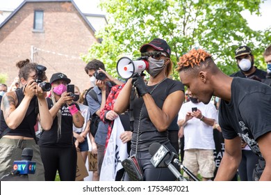 TORONTO, ONTARIO, CANADA - JUNE 6, 2020: Anti-Racism March, In Solidarity With Black Lives Matter And Against The Death Of George Floyd And Police Injustice. 