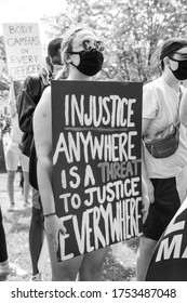 TORONTO, ONTARIO, CANADA - JUNE 6, 2020: Anti-Racism March, In Solidarity With Black Lives Matter And Against The Death Of George Floyd And Police Injustice. 