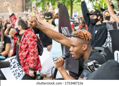 TORONTO, ONTARIO, CANADA - JUNE 6, 2020: Anti-Racism March, In Solidarity With Black Lives Matter And Against The Death Of George Floyd And Police Injustice. 