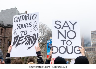 Toronto, Ontario / Canada - May 01, 2019: Protesters Gathered On Queen's Park To Strike Against Doug Ford (Education, Health Care)