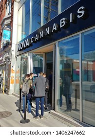 TORONTO, ONTARIO, CANADA - May 17 2019: NOVA Cannabis Dispensary Storefront On Queen Street Selling Legal Marijuana In Toronto.  