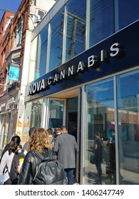 TORONTO, ONTARIO, CANADA - May 17 2019: NOVA Cannabis Dispensary Storefront On Queen Street Selling Legal Marijuana In Toronto.  