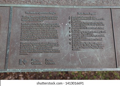 Toronto, Ontario, Canada: May 2019. Brock's Monument Information Signs At The Battle Of Queenston Heights Battlefield 